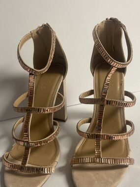 Charlotte Russe Rose Gold Strappy Block Heel Sandals